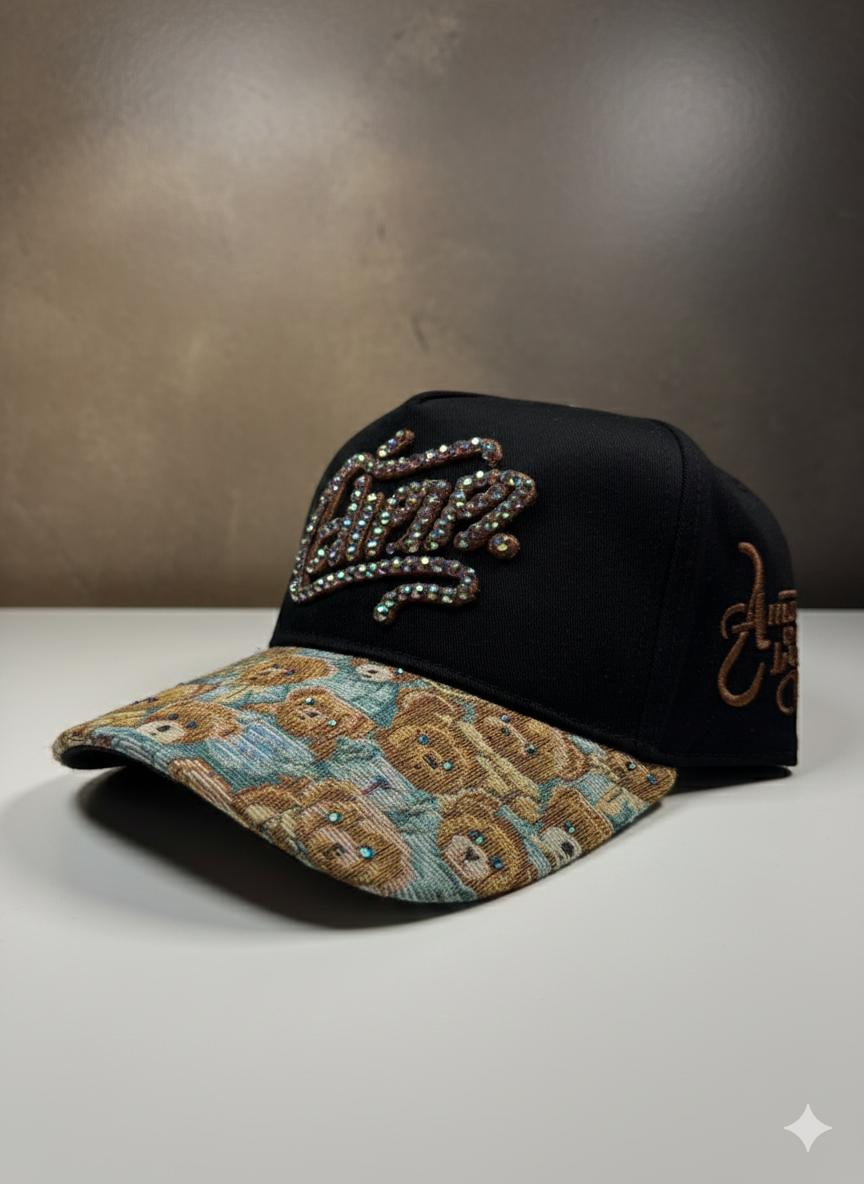 Embroidered Baseball Cap with Crystal Rhinestone & Stamped Brim