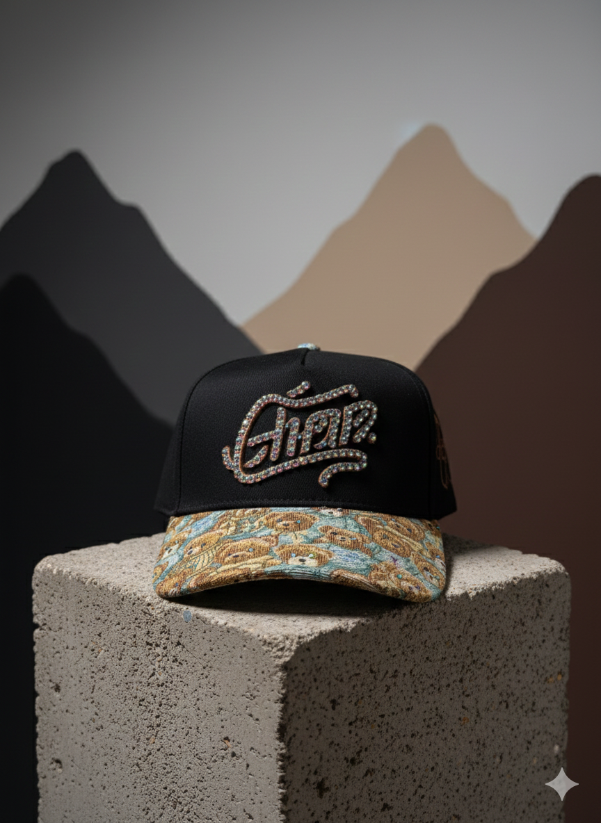 Embroidered Baseball Cap with Crystal Rhinestone & Stamped Brim