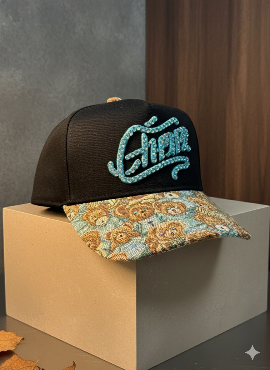 Embroidered Baseball Cap with Crystal Rhinestone & Stamped Brim