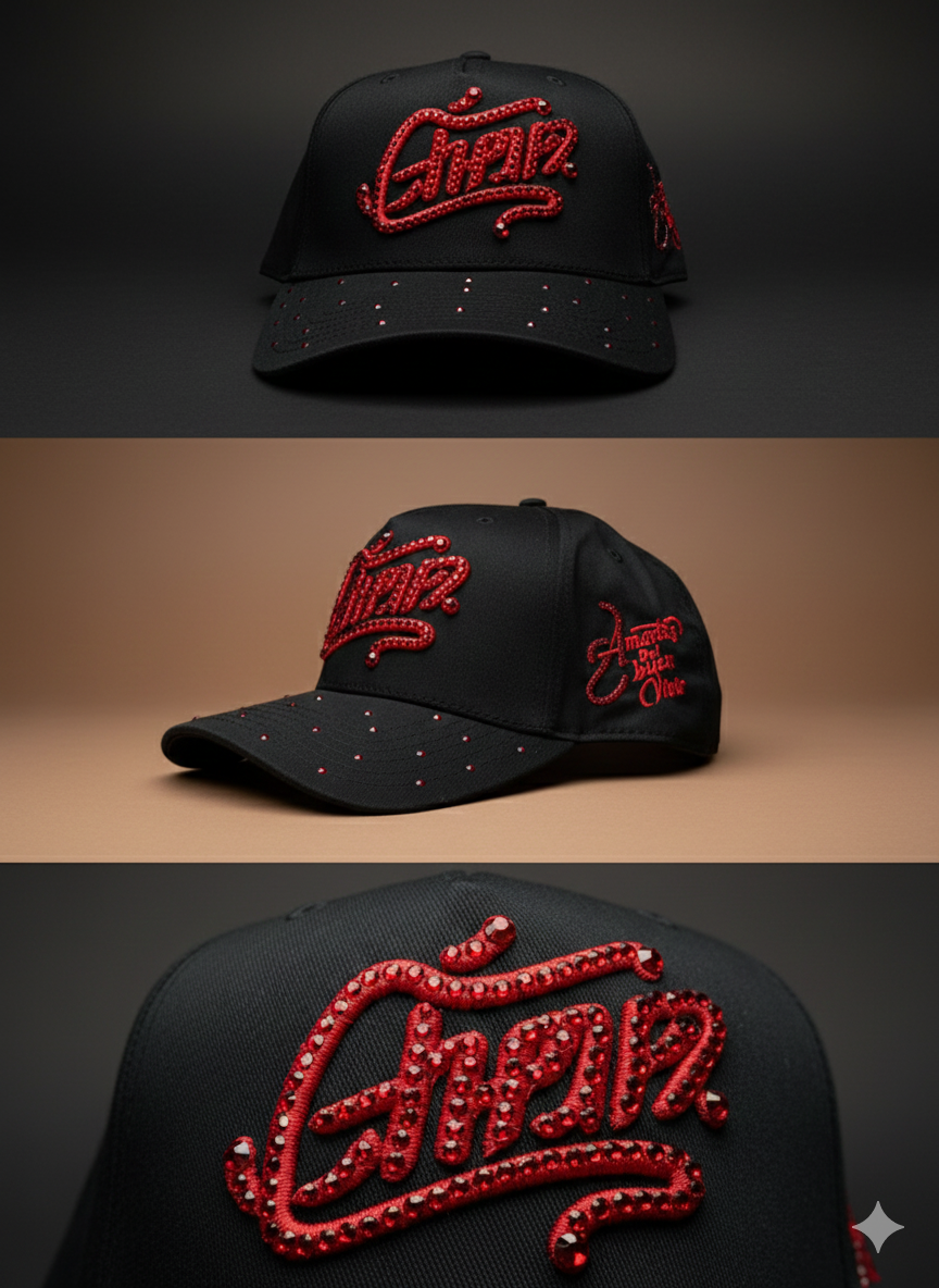 Embroidered Baseball Cap with Crystal Rhinestone (Pura Sangre)