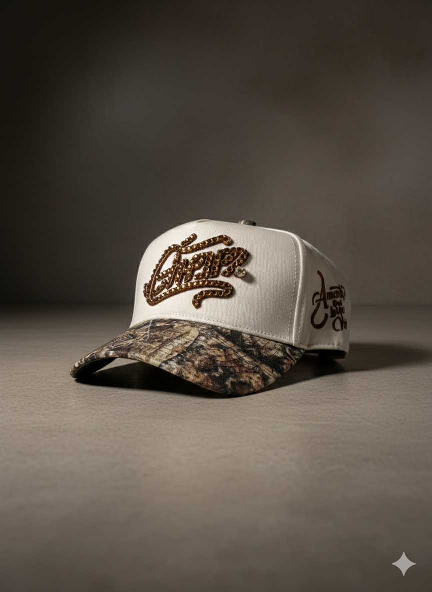 Embroidered Baseball Cap with Crystal Rhinestone & Stamped Brim