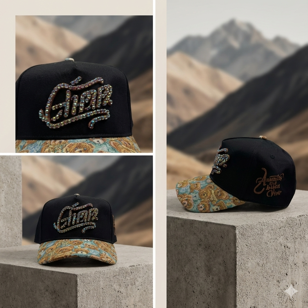 Embroidered Baseball Cap with Crystal Rhinestone & Stamped Brim